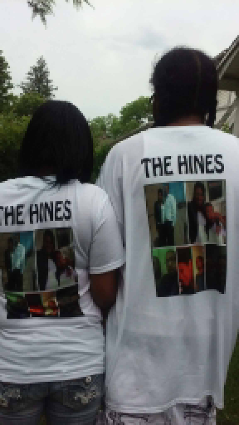 The Hines family wearing their custom family t-shirts.